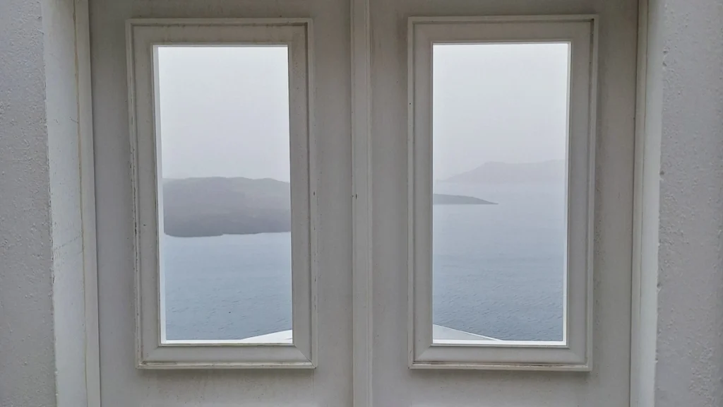 Framed caldera view in Santorini during a private experience